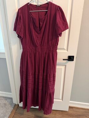 Tiered Midi Dress in Deep Berry by Boden